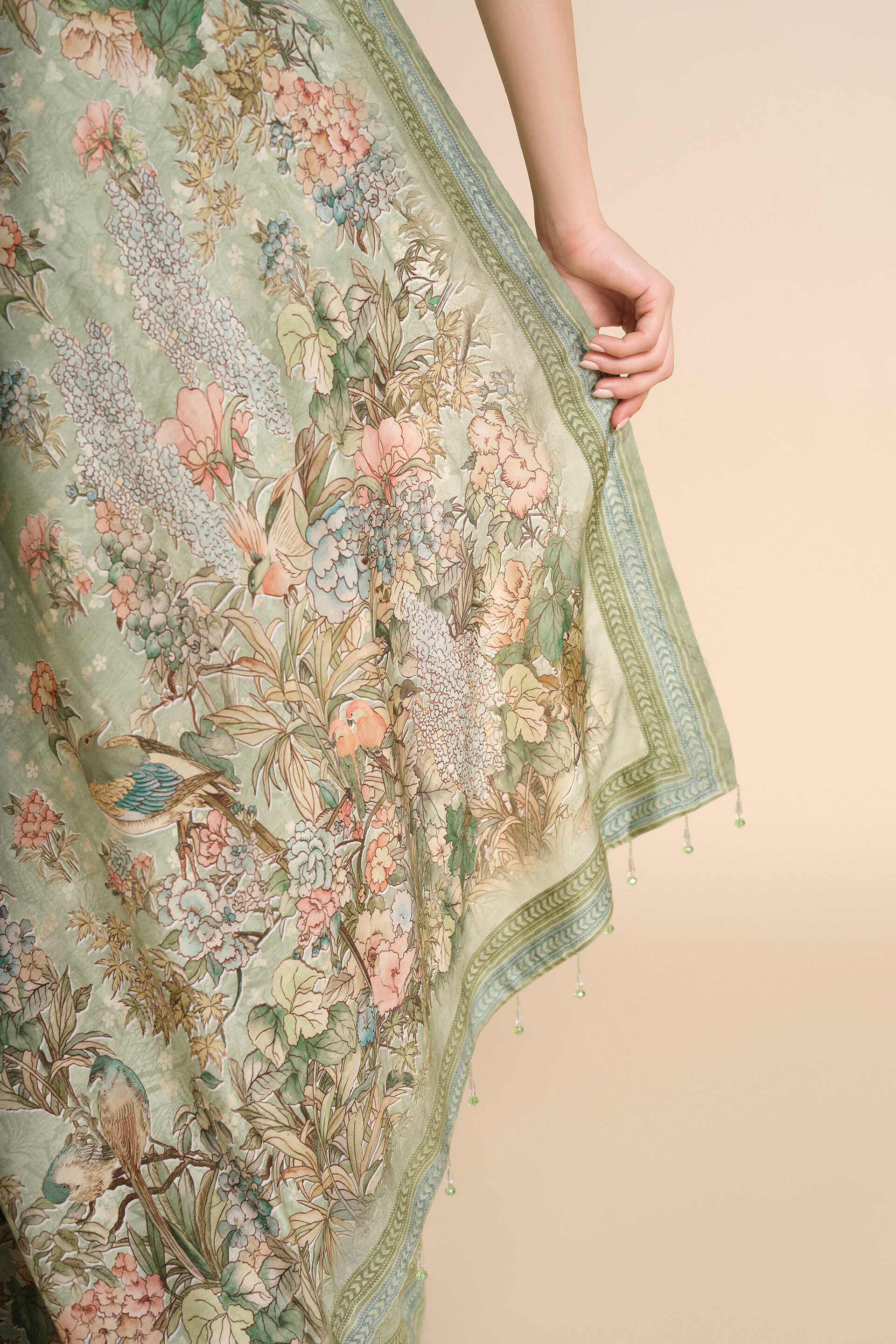 Avonlea Printed Saree - Sage, Sage, image 9